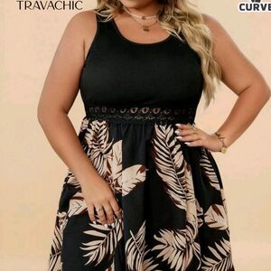 Black and Tan Leaf Print Dress